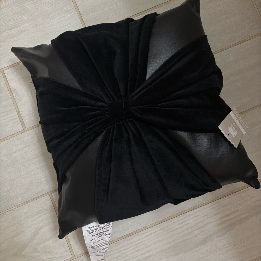 Ashland Black Velvet and Faux Leather Accent Pillow